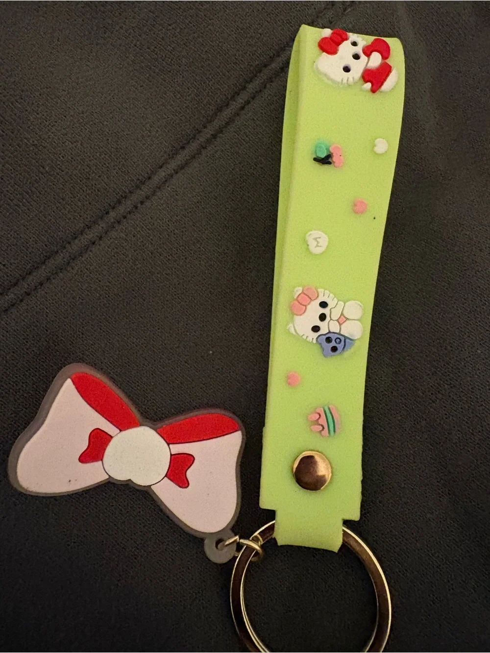Cute hello Kitty Keychain Plush Toy - Green Outfit with Red Bow